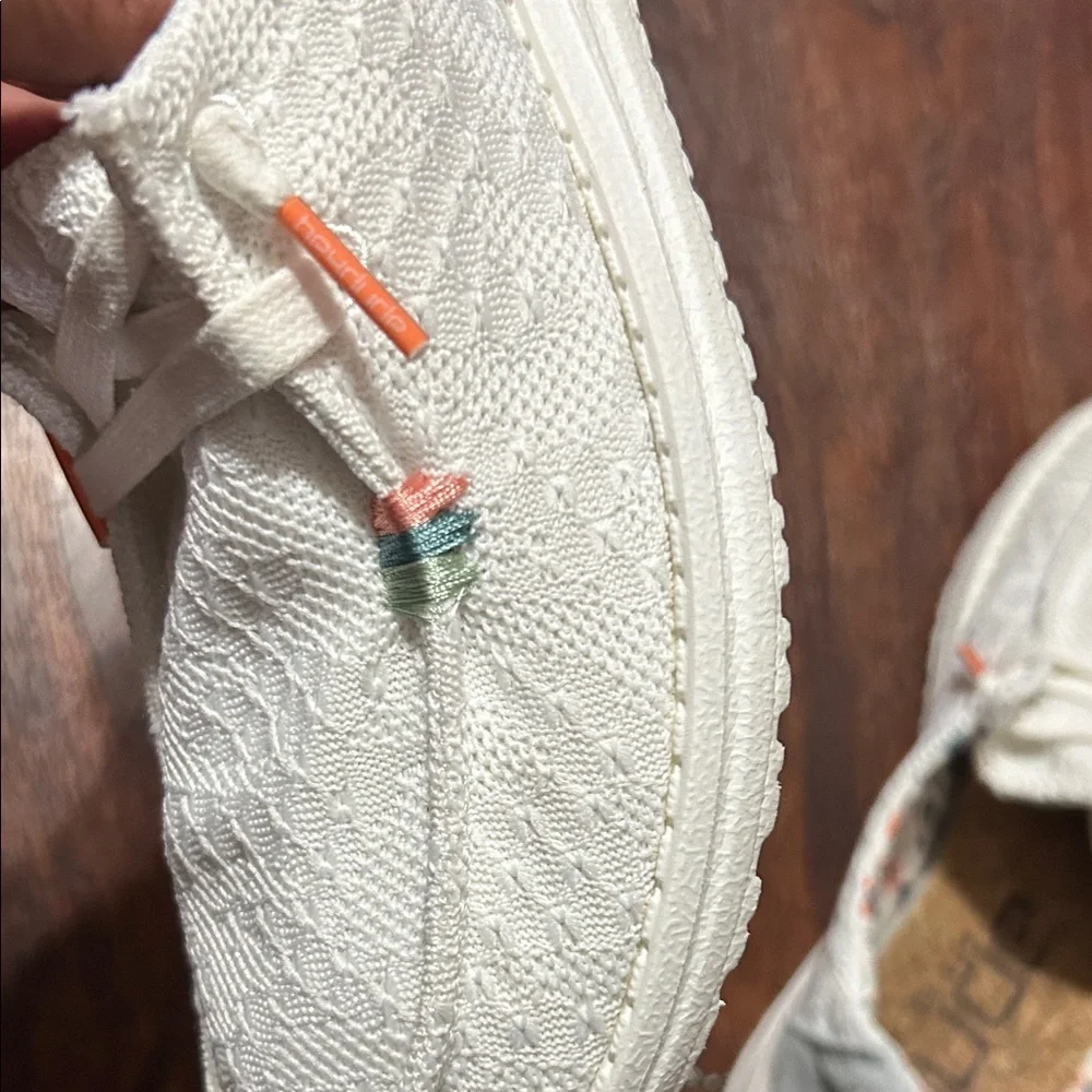 Hey Dude Kids White Moccasins with Orange Accents
